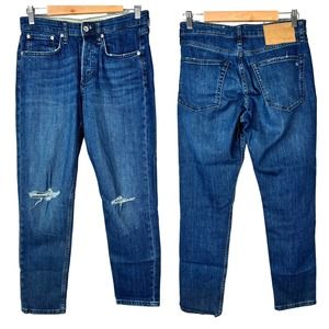 RAG & BONE Women's‎ 27 Rosa Mid-Rise Boyfriend Button Fly Blue Distressed Jeans